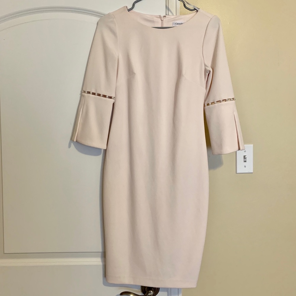 Calvin Klein pale pink bell sleeve dress